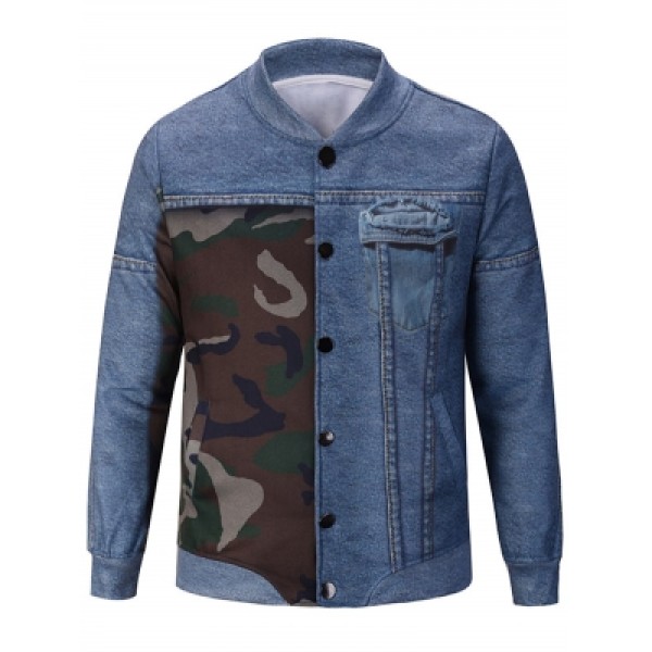 Camouflage and Denim Pattern Jacket