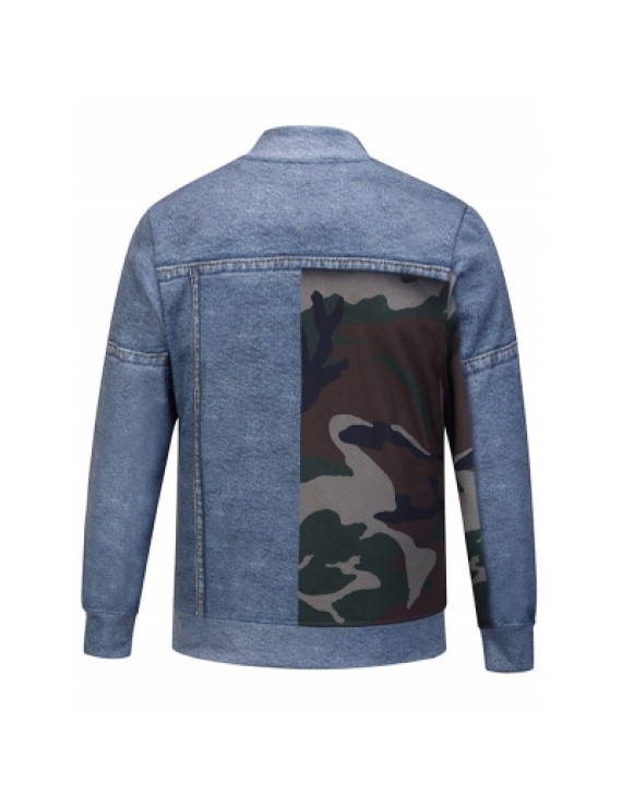 Camouflage and Denim Pattern Jacket