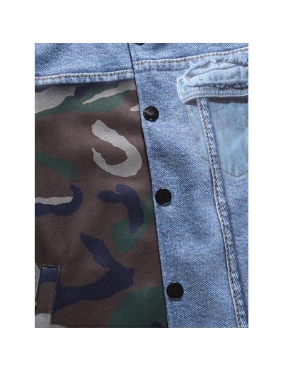 Camouflage and Denim Pattern Jacket