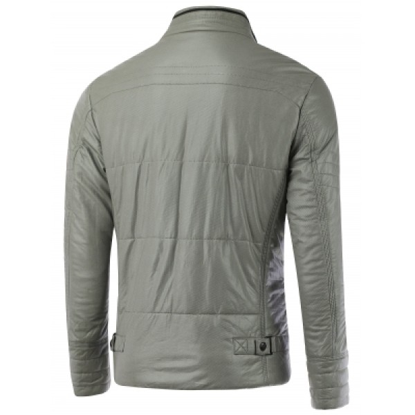 Zippered Buckled Texture Padded Jacket