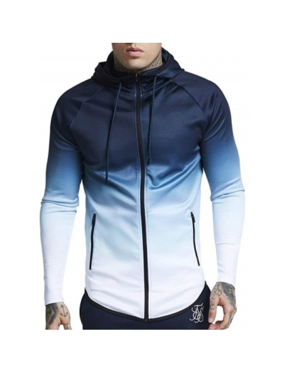 Raglan Sleeve Zip Up Casual Hoodie