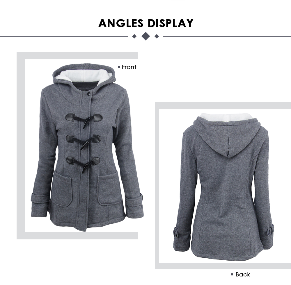 Female Coat Thick Horn Button Hooded Cotton Blend Women Jacket