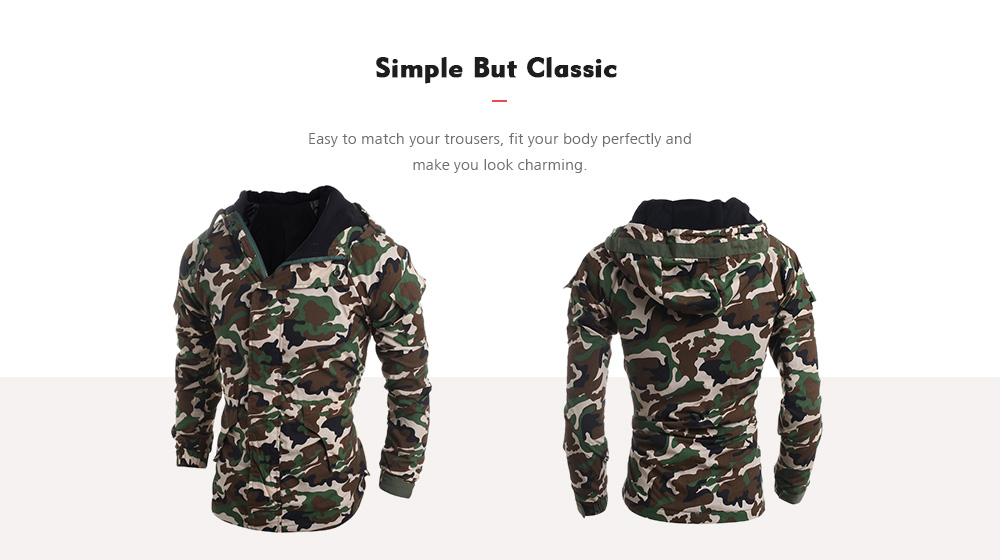 Modish Loose Fit Hooded Multi-Pocket Camo Pattern Long Sleeve Thicken Cotton Blend Coat For Men