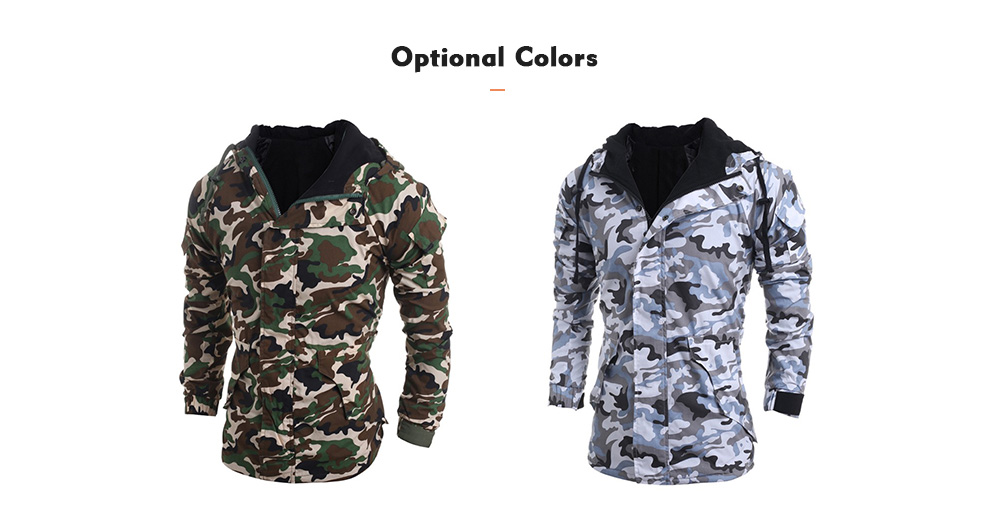 Modish Loose Fit Hooded Multi-Pocket Camo Pattern Long Sleeve Thicken Cotton Blend Coat For Men